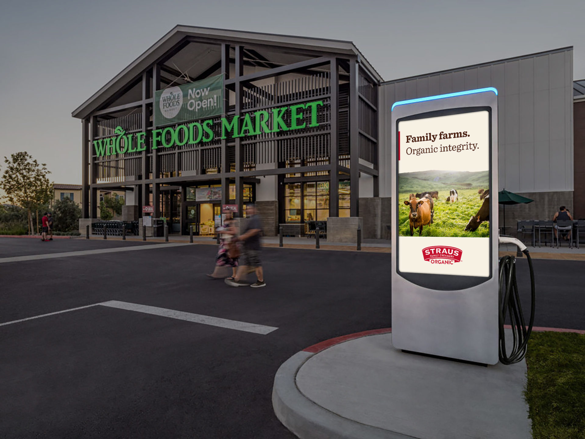 Straus ad on car charger at Whole Foods